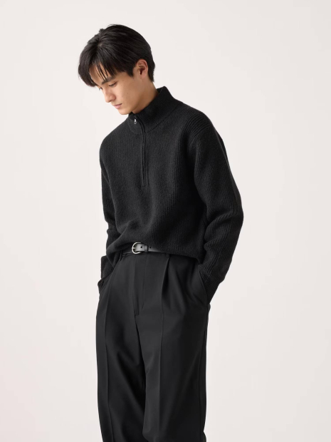 В'язаний светр із напівблискавкою UNIQLO Soufflé 1159855133 (Чорний XXL)