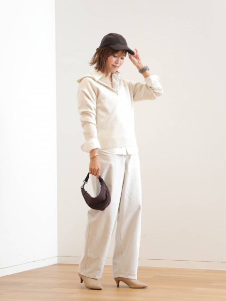 Вязаный свитер UNIQLO с застежкой-молнией до середины груди 1159855604 (Молочный L)