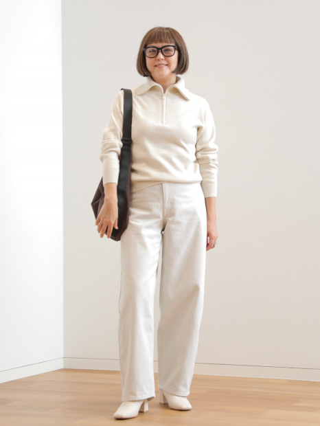 Вязаный свитер UNIQLO с застежкой-молнией до середины груди 1159855604 (Молочный L)