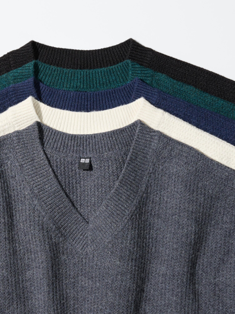 Текстурный 3D-вязаный свитер UNIQLO из бесшовной пряжи Soufflé 1159855782 (Синий M)