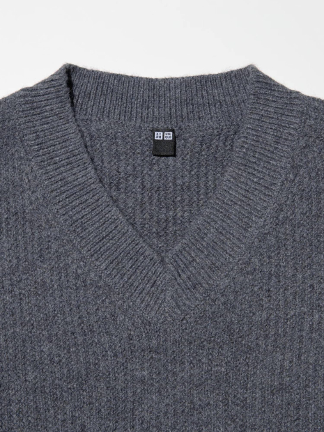 Текстурный 3D-вязаный свитер UNIQLO из бесшовной пряжи Soufflé 1159856179 (Серый XL)