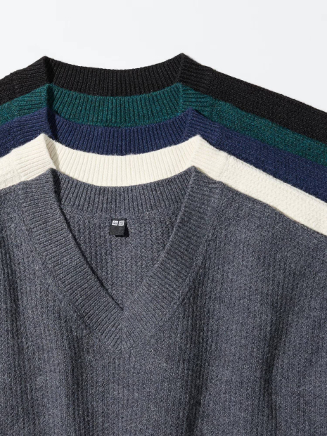 Текстурный 3D-вязаный свитер UNIQLO из бесшовной пряжи Soufflé 1159856179 (Серый XL)