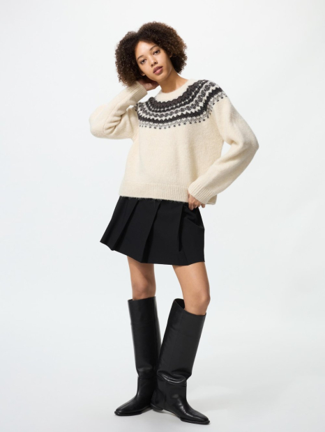 В'язаний светр UNIQLO з візерунком 1159857543 (Молочний M)