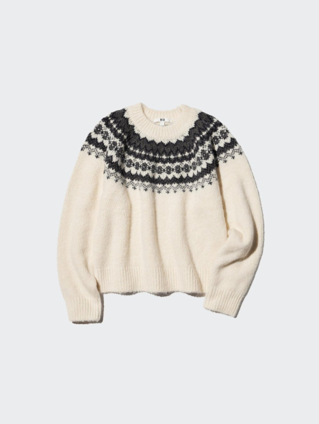 В'язаний светр UNIQLO з візерунком 1159857543 (Молочний M)