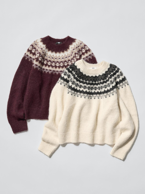 В'язаний светр UNIQLO з візерунком 1159857543 (Молочний M)