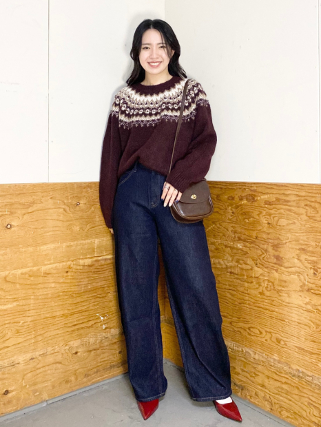 Вязаный свитер UNIQLO с узором 1159857837 (Бордовый M)