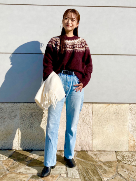 Вязаный свитер UNIQLO с узором 1159857837 (Бордовый M)