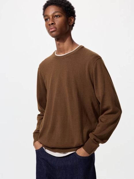 Легкий в'язаний светр UNIQLO із вовни 1159859453 (Коричневий M)