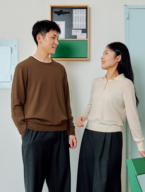 Легкий в'язаний светр UNIQLO із вовни 1159859453 (Коричневий M)