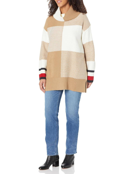 Женский вязаный свитер Tommy Hilfiger с воротником-хомутом 1159859873 (Бежевый XS)