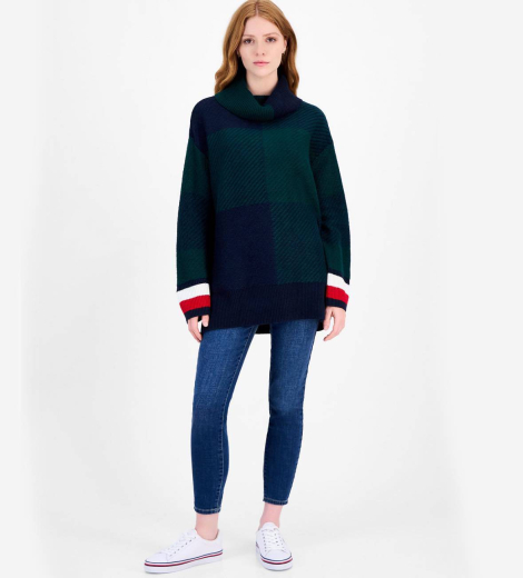 Женский вязаный свитер Tommy Hilfiger с воротником-хомутом 1159859876 (Синий/Зеленый XS)