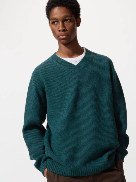 Текстурный 3D-вязаный свитер UNIQLO из бесшовной пряжи Soufflé 1159860711 (Зеленый S)