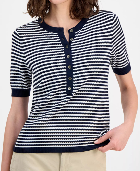 Жіночий светр Tommy Hilfiger з коротким рукавом 1159861924 (Синій/Білий XS)