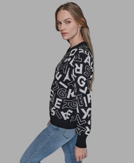 Жіночий светр Karl Lagerfeld зі стразами 1159862118 (Чорний/Білий S)