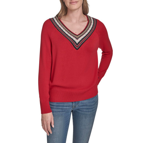 Женский свитер Tommy Hilfiger с текстурным вырезом 1159862139 (Красный XL)