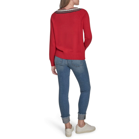 Женский свитер Tommy Hilfiger с текстурным вырезом 1159862139 (Красный XL)