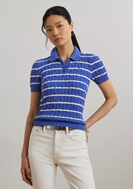 Женский свитер-поло Ralph Lauren с коротким рукавом 1159862450 (Синий S)