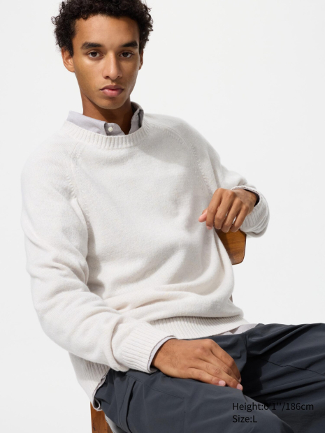 Вязаный свитер UNIQLO из шерсти 1159863014 (Молочный XXL)