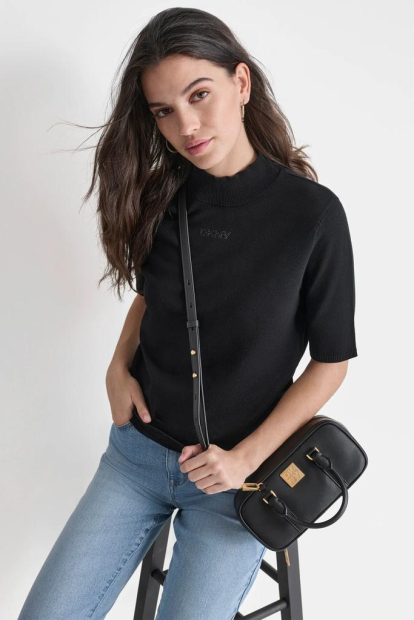 Свитер с коротким рукавом DKNY с логотипом из страз 1159863118 (Черный S)