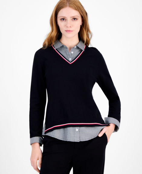 Женский свитер-рубашка Tommy Hilfiger кофта 1159863216 (Черный XL)