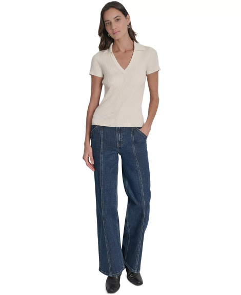 Женский свитер-поло DKNY с коротким рукавом 1159863450 (Молочный M)