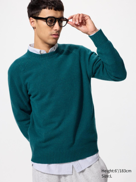 Вязаный свитер UNIQLO из шерсти 1159863819 (Зеленый XL)