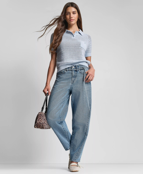 Женский вязаный свитер-поло DKNY с короткими рукавами 1161628726 (Голубой M)