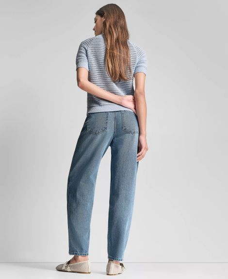 Женский вязаный свитер-поло DKNY с короткими рукавами 1161628726 (Голубой M)