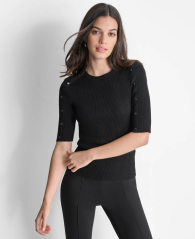 Женский вязаный свитер DKNY с короткими рукавами 1159838934 (Черный XL)