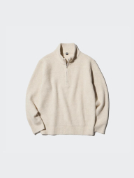 Вязаный свитер с полумолнией UNIQLO из пряжи Soufflé 1159842811 (Бежевый 3XL)