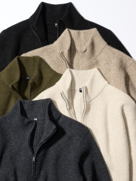 Вязаный свитер с полумолнией UNIQLO из пряжи Soufflé 1159842811 (Бежевый 3XL)