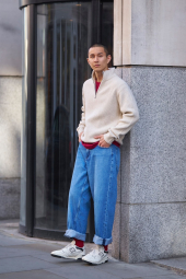 Вязаный свитер с полумолнией UNIQLO из пряжи Soufflé 1159842811 (Бежевый 3XL)