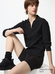 Эластичный свитер UNIQLO с V-образным вырезом 1159849045 (Черный M)