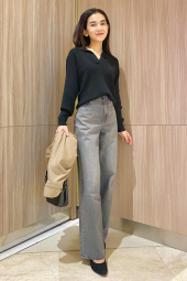 Эластичный свитер UNIQLO с V-образным вырезом 1159849045 (Черный M)