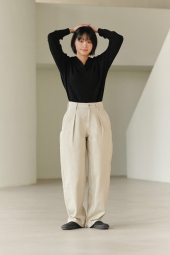 Эластичный свитер UNIQLO с V-образным вырезом 1159849045 (Черный M)