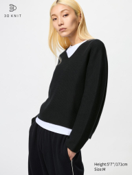 В'язаний светр UNIQLO з 3D-плетенням 1159850524 (Чорний XXL)