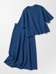 Вязаный свитер UNIQLO с коротким рукавом 1159853698 (Синий L)