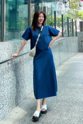 Вязаный свитер UNIQLO с коротким рукавом 1159853698 (Синий L)