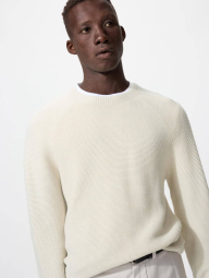 Текстурний 3D-в'язаний светр UNIQLO з круглим вирізом 1159855106 (Молочний XXL)