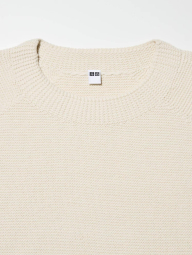 Текстурний 3D-в'язаний светр UNIQLO з круглим вирізом 1159855106 (Молочний XXL)