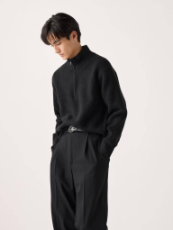 В'язаний светр із напівблискавкою UNIQLO Soufflé 1159855133 (Чорний XXL)