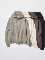 Вязаный свитер UNIQLO с застежкой-молнией до середины груди 1159855604 (Молочный L)