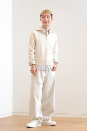 Вязаный свитер UNIQLO с застежкой-молнией до середины груди 1159855604 (Молочный L)