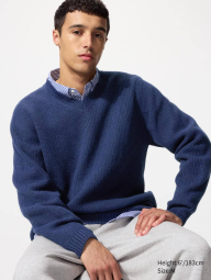 Текстурный 3D-вязаный свитер UNIQLO из бесшовной пряжи Soufflé 1159855782 (Синий M)