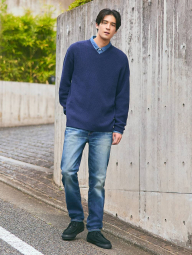 Текстурный 3D-вязаный свитер UNIQLO из бесшовной пряжи Soufflé 1159855782 (Синий M)