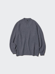 Текстурный 3D-вязаный свитер UNIQLO из бесшовной пряжи Soufflé 1159856179 (Серый XL)