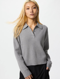 Эластичный свитер-поло UNIQLO 1160057344 (Серый M)