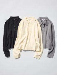 Эластичный свитер-поло UNIQLO 1160057344 (Серый M)