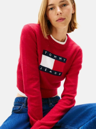 Жіночий укорочений светр Tommy Hilfiger з паєтками 1160600425 (Червоний XL)