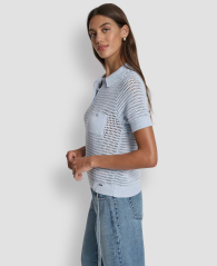 Женский вязаный свитер-поло DKNY с короткими рукавами 1161628726 (Голубой M)